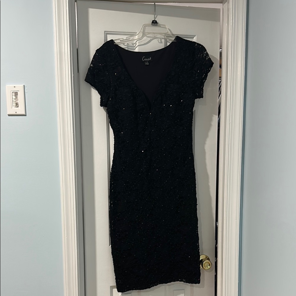 Connected Apparel Black Sheath V-Neck Mini Dress